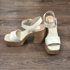 Dolce Vita White and Tan Platform Sandals with Chunky Heel